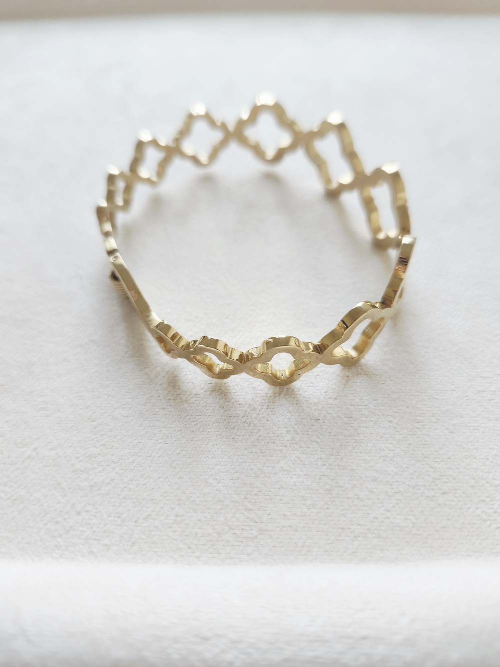 Gold Tone Open Clover Bangle Bracelet Crystal Pave Accents Hinged - Picture 4 of 5